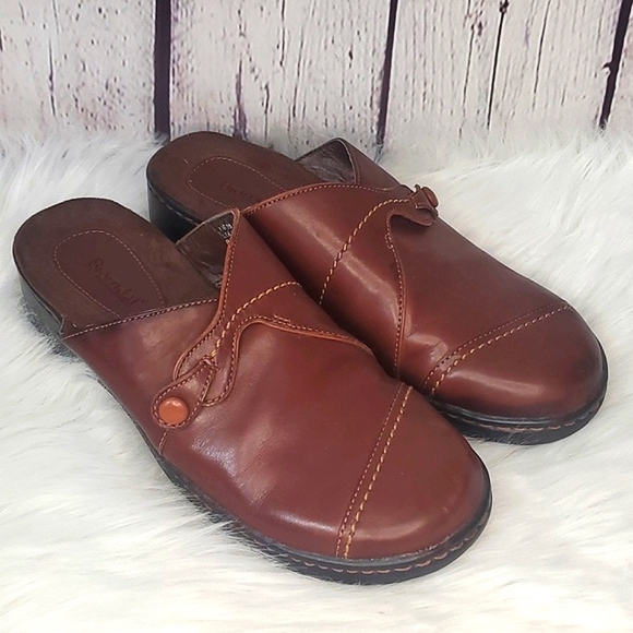 Bjorndal Shoes - Bjorndal Ivy Brown Leather Monk Strap Cap Toe Clog Mule Shoe Womens 8M Casual